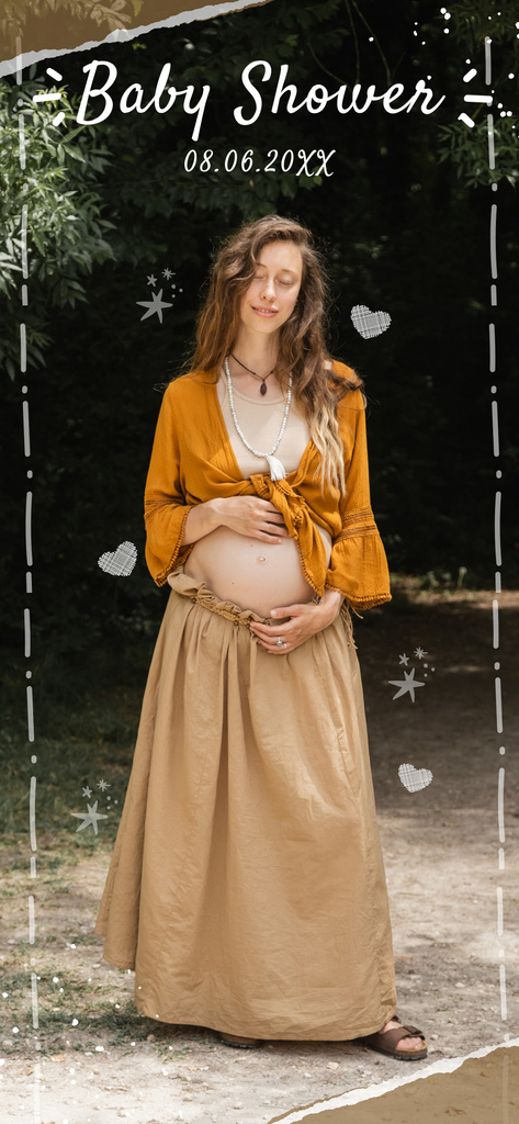 Announcement of Baby Shower Event with Young Pregnant Woman Snapchat Moment Filter Design Template