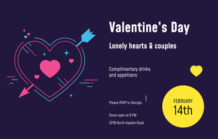 Объявление о вечеринке ко Дню святого Валентина с яркими сердечками и стрелами Invitation 4.6x7.2in Horizontal – шаблон для дизайна