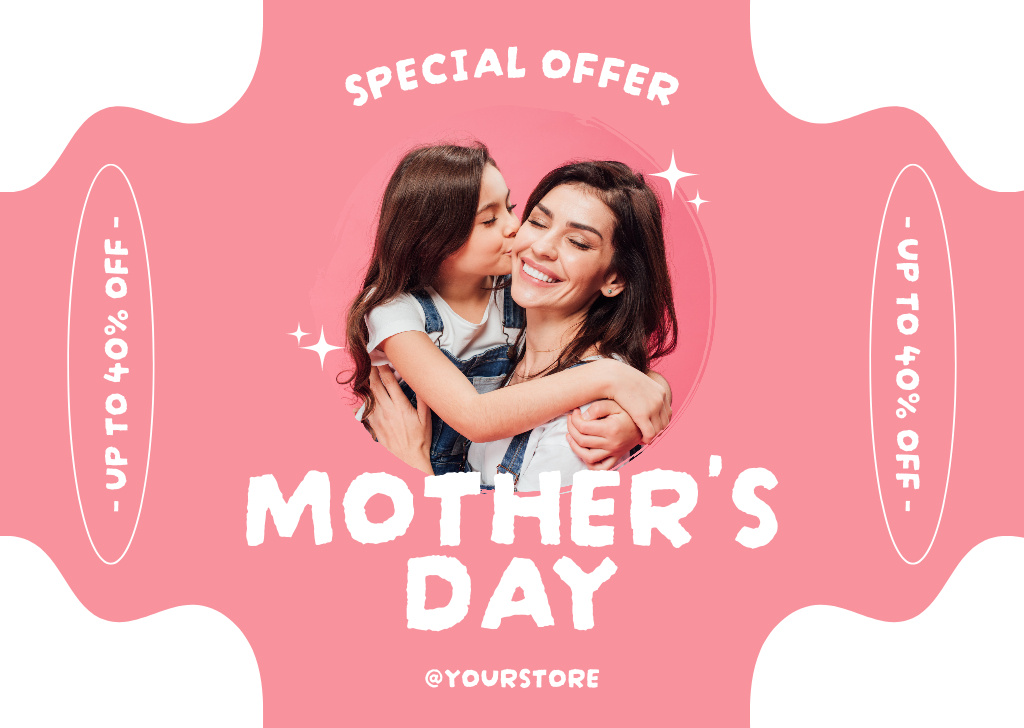 Mother's Day Special Offer with Cute Mom and Girl Card Tasarım Şablonu