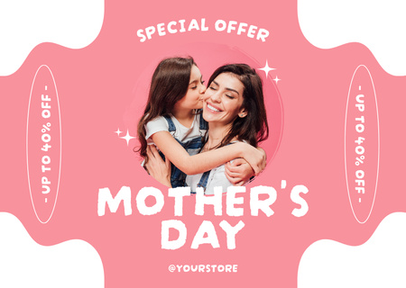 Mother's Day Special Offer with Cute Mom and Girl Card Design Template