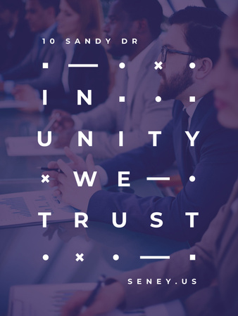 Business Team Working In Office And Quote About Unity And Trust Poster US Design Template