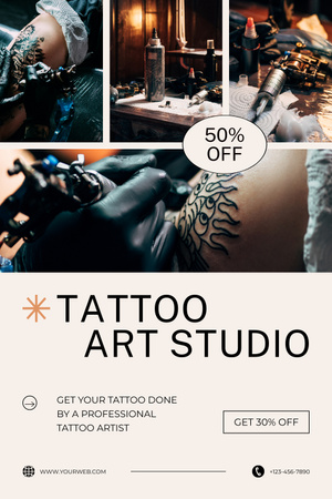 Professional Tattoo Artist In Studio With Discount Offer Pinterest Design Template
