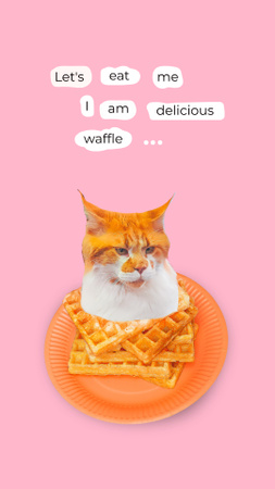 ilustração engraçada do gato em waffles Instagram Story Modelo de Design