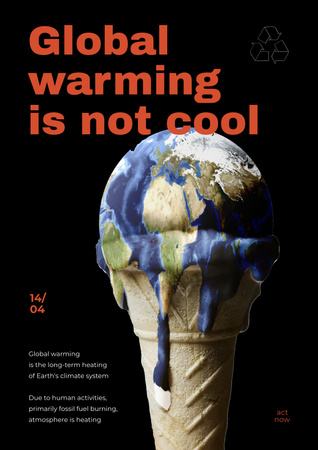 Global Warming Problem Awareness with Melting Planet Poster Design Template