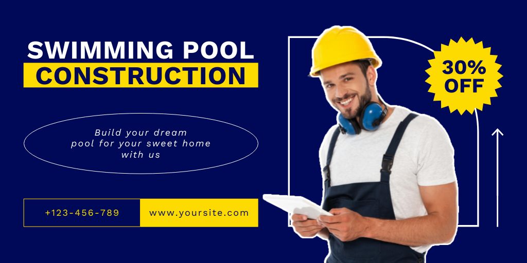 Ontwerpsjabloon van Twitter van Reduced Prices on Professional Pool Construction Services