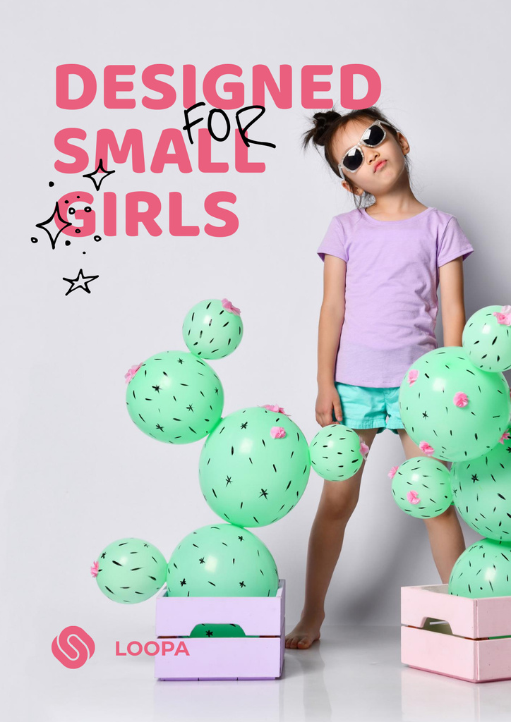 Girl in Sunglasses with Balloons wearing Cute Dress Poster Modelo de Design
