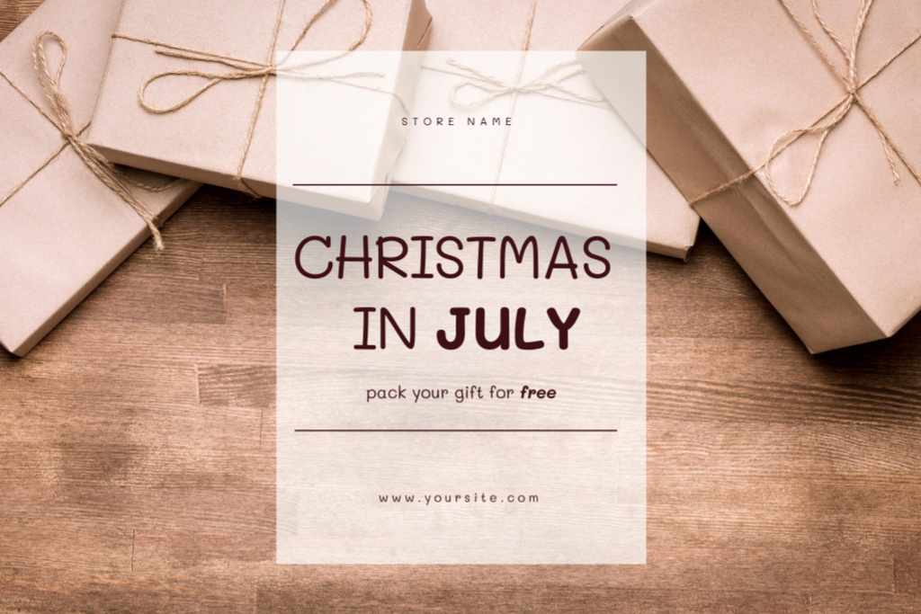 Ontwerpsjabloon van Postcard 4x6in van Offer of Free Gift Wrapping for Christmas in July