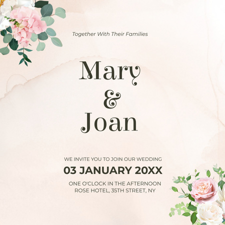 Wedding Celebration Invitation with Illustration of Flowers Instagram Modelo de Design