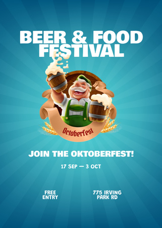 Bira ve Yemekli Oktoberfest Kutlama Reklamı Postcard 5x7in Vertical Tasarım Şablonu