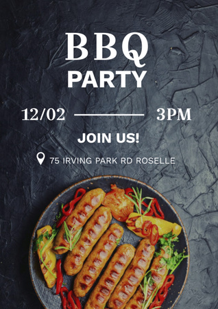 BBQ Party Invitation with Grilled Sausages Flyer A4 Tasarım Şablonu