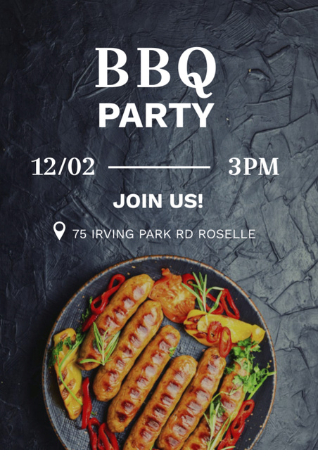 BBQ Party Invitation with Grilled Sausages Flyer A4デザインテンプレート