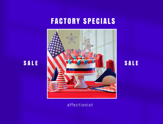 USA Independence Day Bright Cake Sale Offer Postcard 4.2x5.5in – шаблон для дизайну