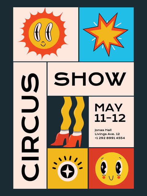Bright Announcement of Circus Show with Cute Doodles Poster US Πρότυπο σχεδίασης