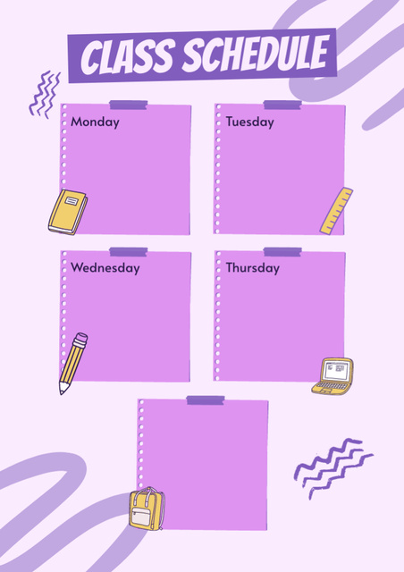 List of Lessons at School on Lilac Schedule Planner Tasarım Şablonu