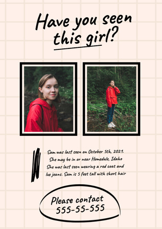 Announcement of Missing Young Girl Poster A3 Design Template