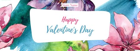 Happy Valentine's Day Greeting with Watercolor Flowers Facebook cover Design Template