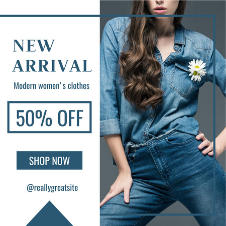 Discount on New Collection with Girl in Jeans Instagram Design Template