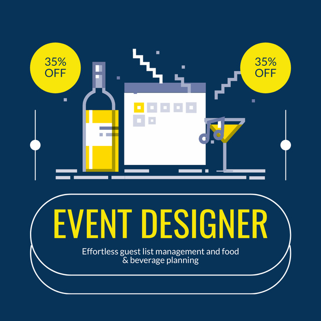 Event Designer Services Offer with Wine Bottle Animated Post Tasarım Şablonu
