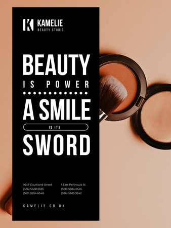 Beauty Quote with Brush and Face Powder Poster US Modelo de Design