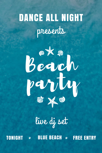 Dance Party Invitation with Blue Sea Water Flyer 4x6in Design Template