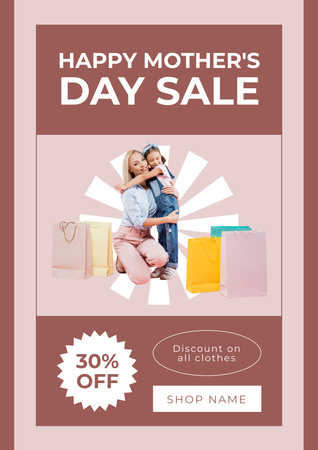 Cute Mom and Daughter with Shopping Bags on Mother's Day Poster Design Template