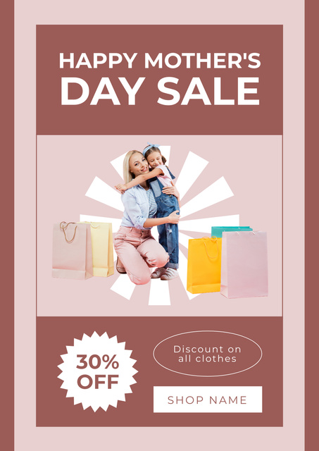 Cute Mom and Daughter with Shopping Bags on Mother's Day Poster – шаблон для дизайну