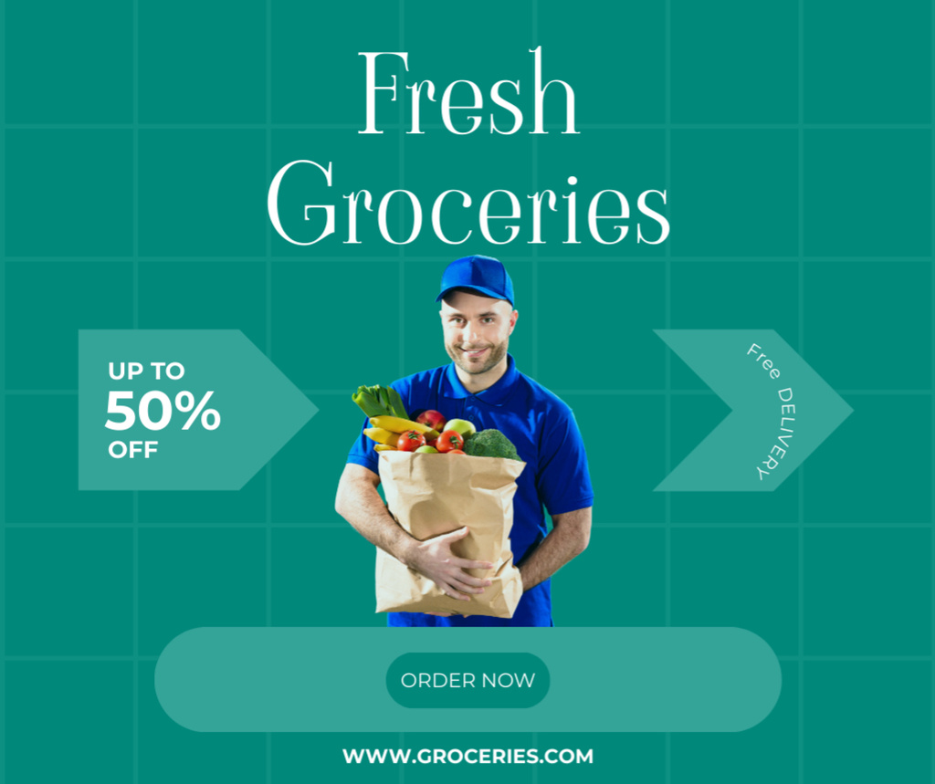 Template di design Fresh Food With Discount And Free Delivery Facebook