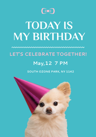 Modèle de visuel Invitation de fête d'anniversaire avec un chien mignon - Flyer A4