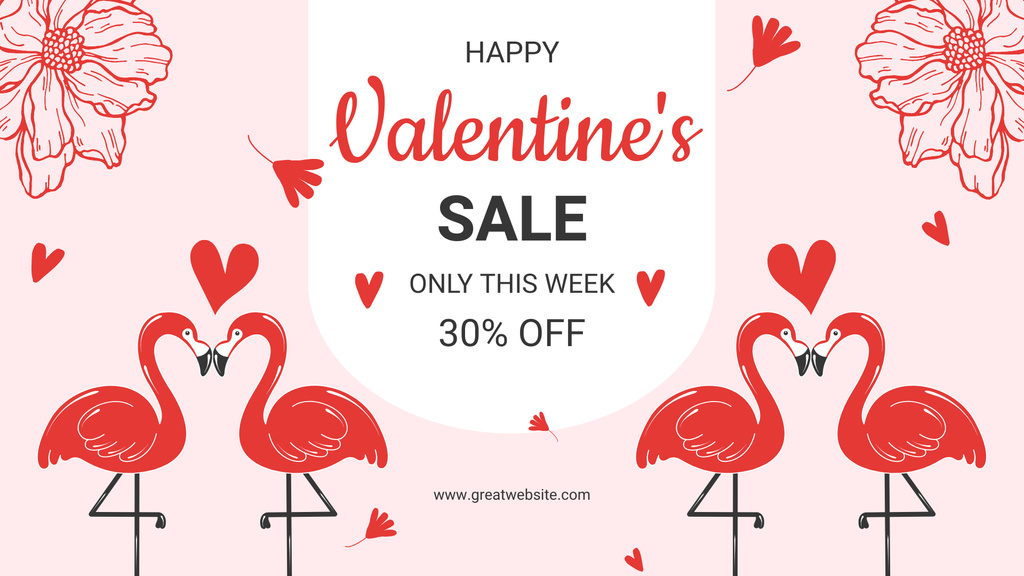 Happy Valentine's Day Sale with Cute Flamingos FB event cover – шаблон для дизайну