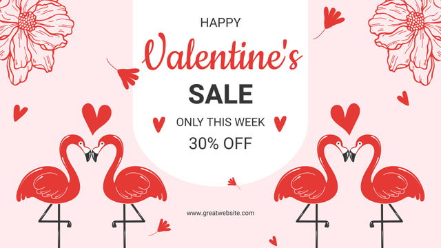 Ontwerpsjabloon van FB event cover van Happy Valentine's Day Sale with Cute Flamingos