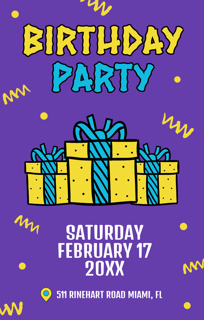 Plantilla de diseño de Birthday Party with Yellow Gift Boxes Invitation 4.6x7.2in 