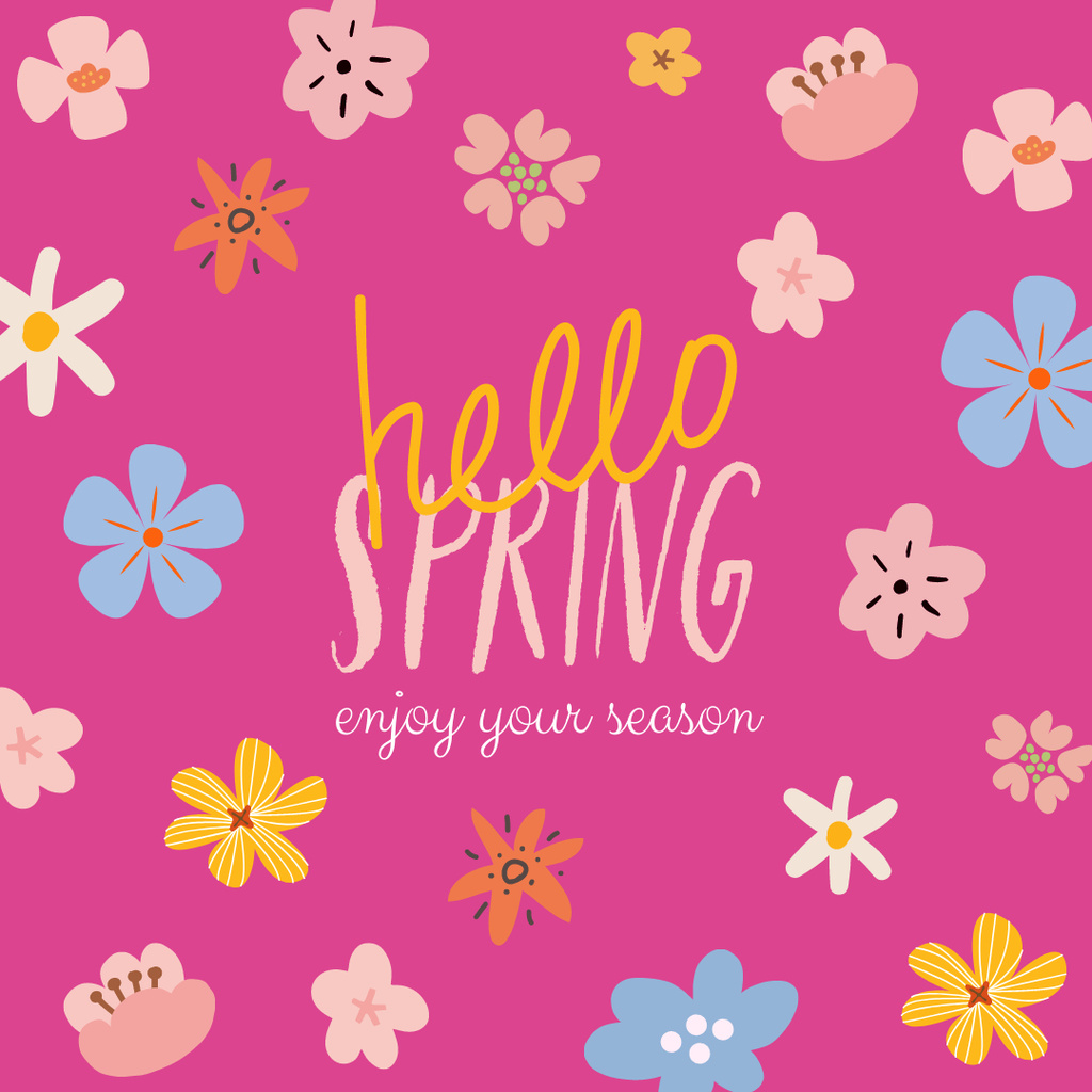 Greeting of Spring with Flowers Instagram Design Template