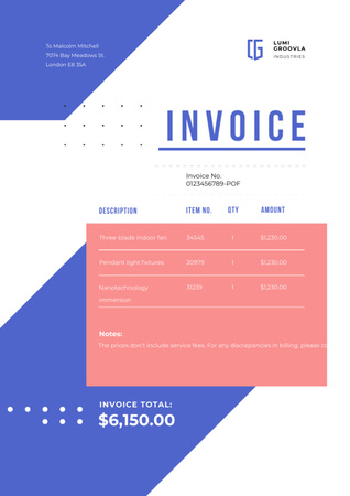 Industry Company Services on Geometric Pattern Invoice Design Template