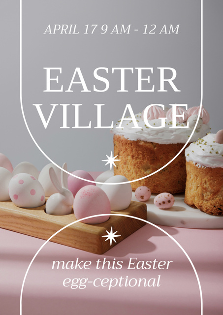 Easter Holiday Celebration Announcement with Eggs and Cake Poster A3 Design Template