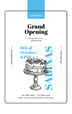 Delicious Cake With Berries For Cafe Opening Invitation 4.6x7.2in Design Template