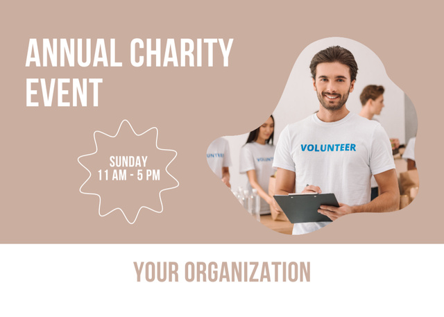 Happy Volunteers at Annual Charity Event Flyer 5x7in Horizontal Tasarım Şablonu