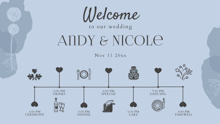 Esküvői ütemterv szürke színen Timeline tervezősablon