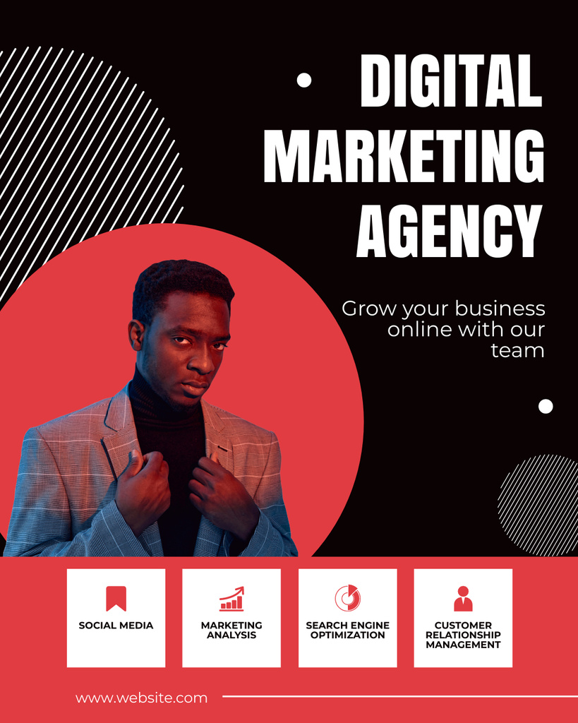 Ontwerpsjabloon van Instagram Post Vertical van Digital Marketing Agency Service Offer with Stylish African American Man