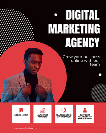 Plantilla de diseño de Oferta de servicio de agencia de marketing digital con elegante hombre afroamericano Instagram Post Vertical 