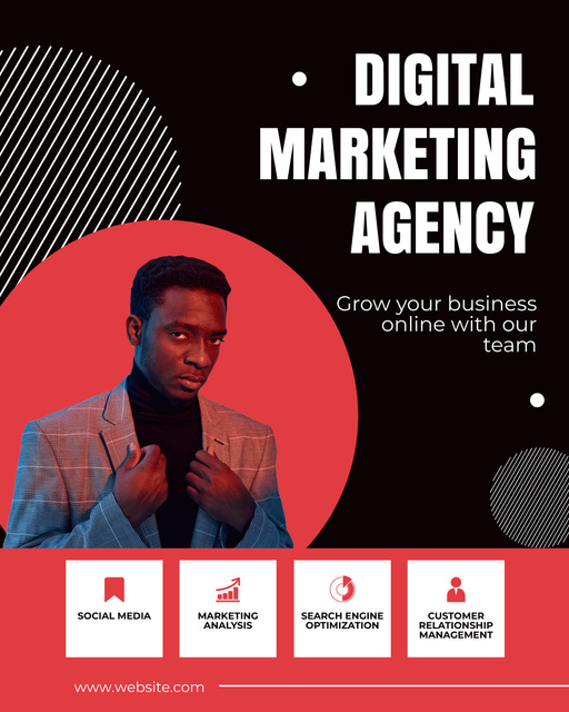 Digital Marketing Agency Service Offer with Stylish African American Man Instagram Post Vertical Tasarım Şablonu