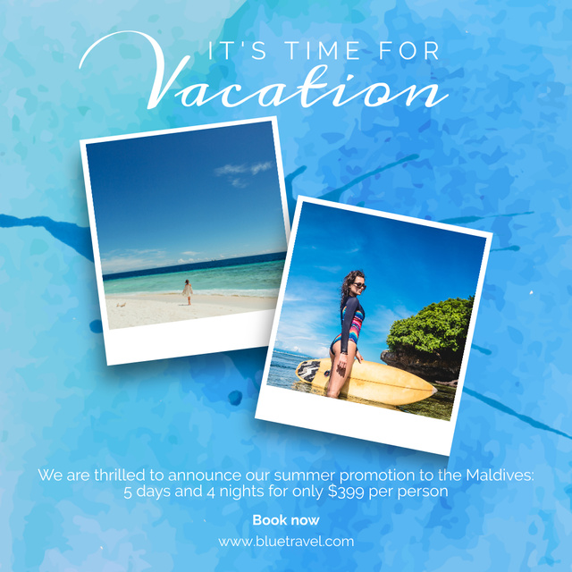 Ontwerpsjabloon van Instagram van Amazing Vacation with Surfboard at the Beach