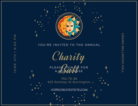 Modèle de visuel Annonce du bal de charité annuel avec masques - Invitation 13.9x10.7cm Horizontal
