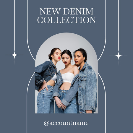 Fashion Ad with Women Wearing Denim Clothes  Instagram Design Template
