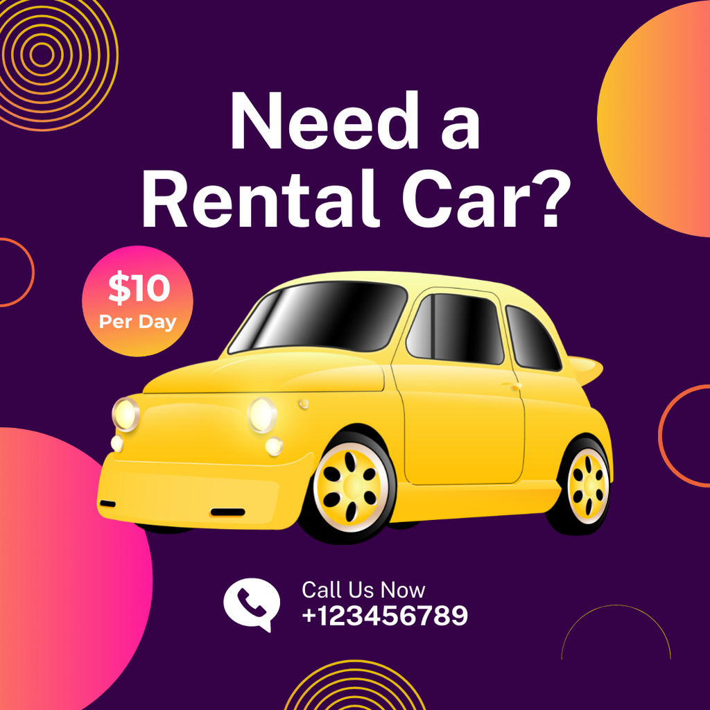 Car Rental Promotion with a Yellow Auto Instagramデザインテンプレート