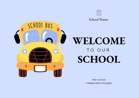Welcome To Our School Illustrated With Bus Postcard A5 Design Template