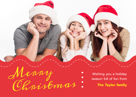 Plantilla de diseño de Merry Christmas Greeting Family in Santa Hats Postcard 5x7in 