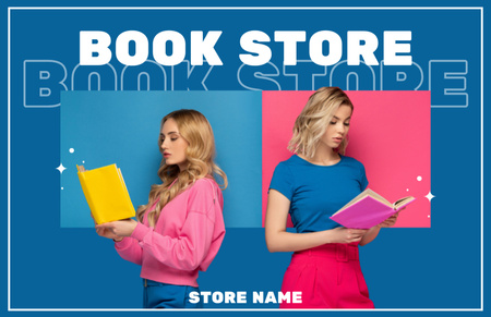 Bookstore Ad with Reading Women Business Card 85x55mm Design Template