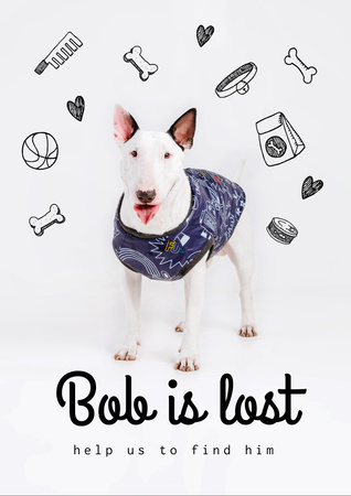 Lost Dog information with cute Bull Terrier Flyer A4 Design Template