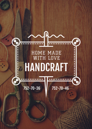 Platilla de diseño Small Handmade Goods Store With Scissors And Slogan Postcard 5x7in Vertical