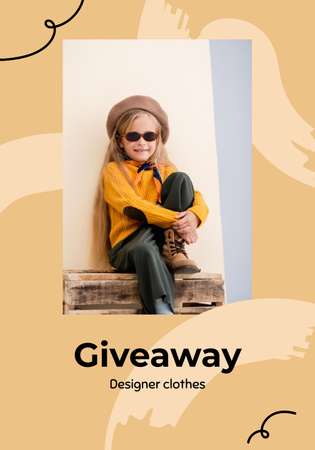 Giveaway Announcement with Little Fashion Girl in Frame Poster 28x40in Design Template